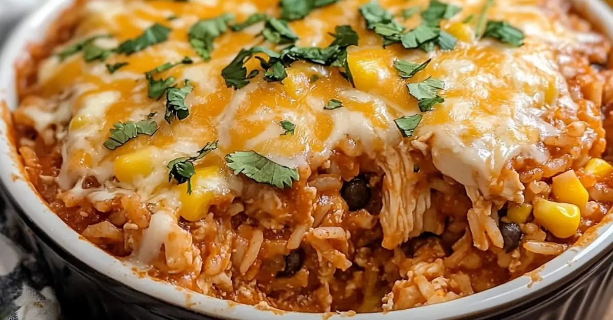 Kana-juustoinen enchilada-riisivuoka: mehevä kotiruoka Meksikon mauilla