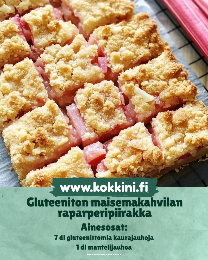 Valmis raparperipiirakka paloja tarjottimella