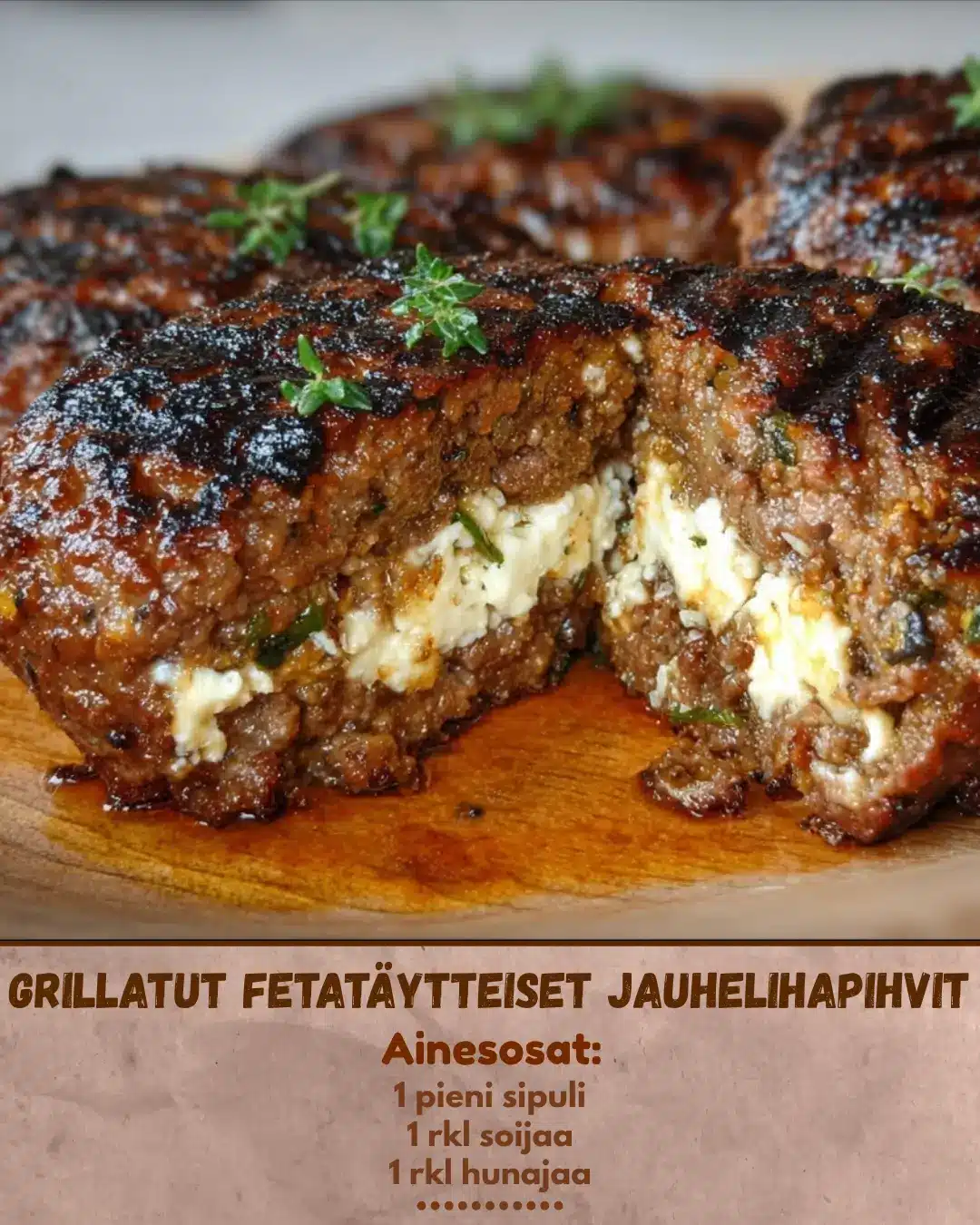 Fetatäytteiset jauhelihapihvit: mehevä kesäherkku