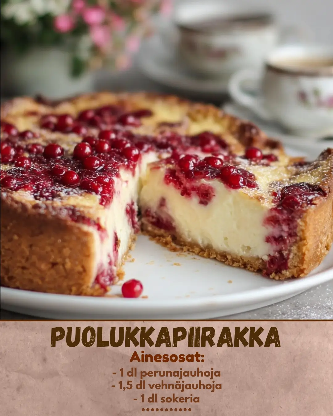 Perinteinen puolukkapiirakka: kirpeän makea herkku
