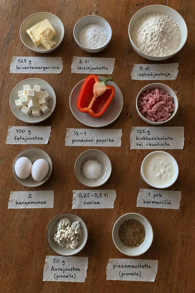 Suolaiset muffinssit kinkulla ja fetalla - katso ohje