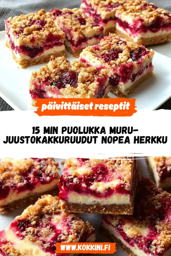 15 min Puolukka Muru-juustokakkuruudut | Nopea Herkku