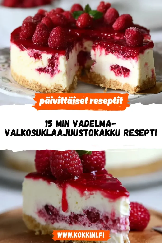 15 min vadelma-valkosuklaajuustokakku resepti