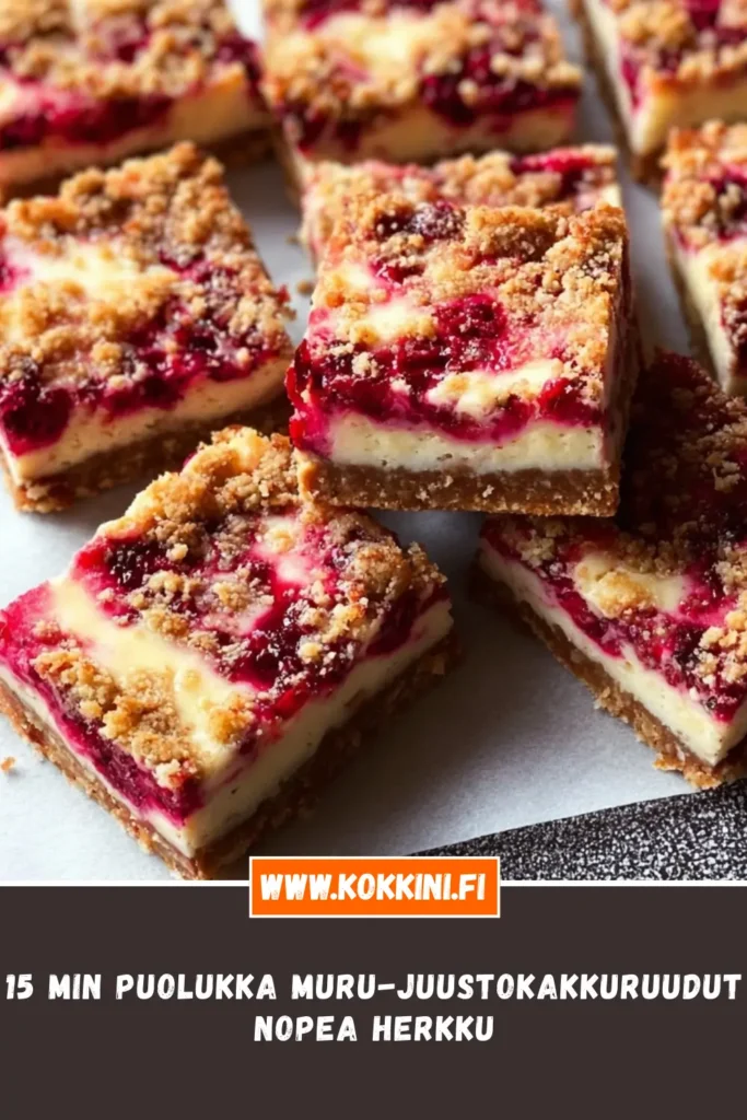 15 min Puolukka Muru-juustokakkuruudut | Nopea Herkku