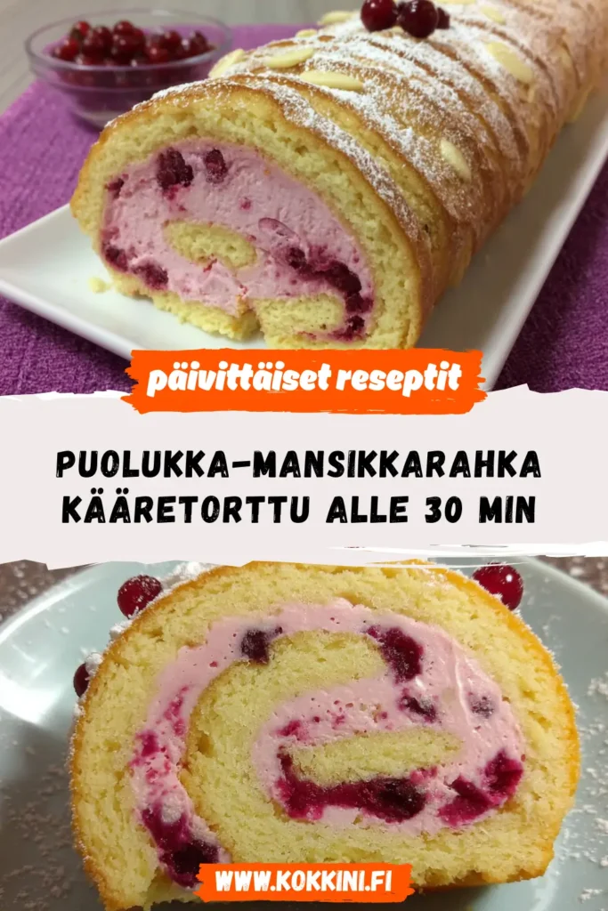 Puolukka-mansikkarahka-kääretorttu alle 30 min