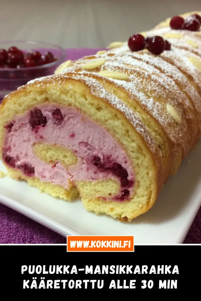 Puolukka-mansikkarahka-kääretorttu alle 30 min