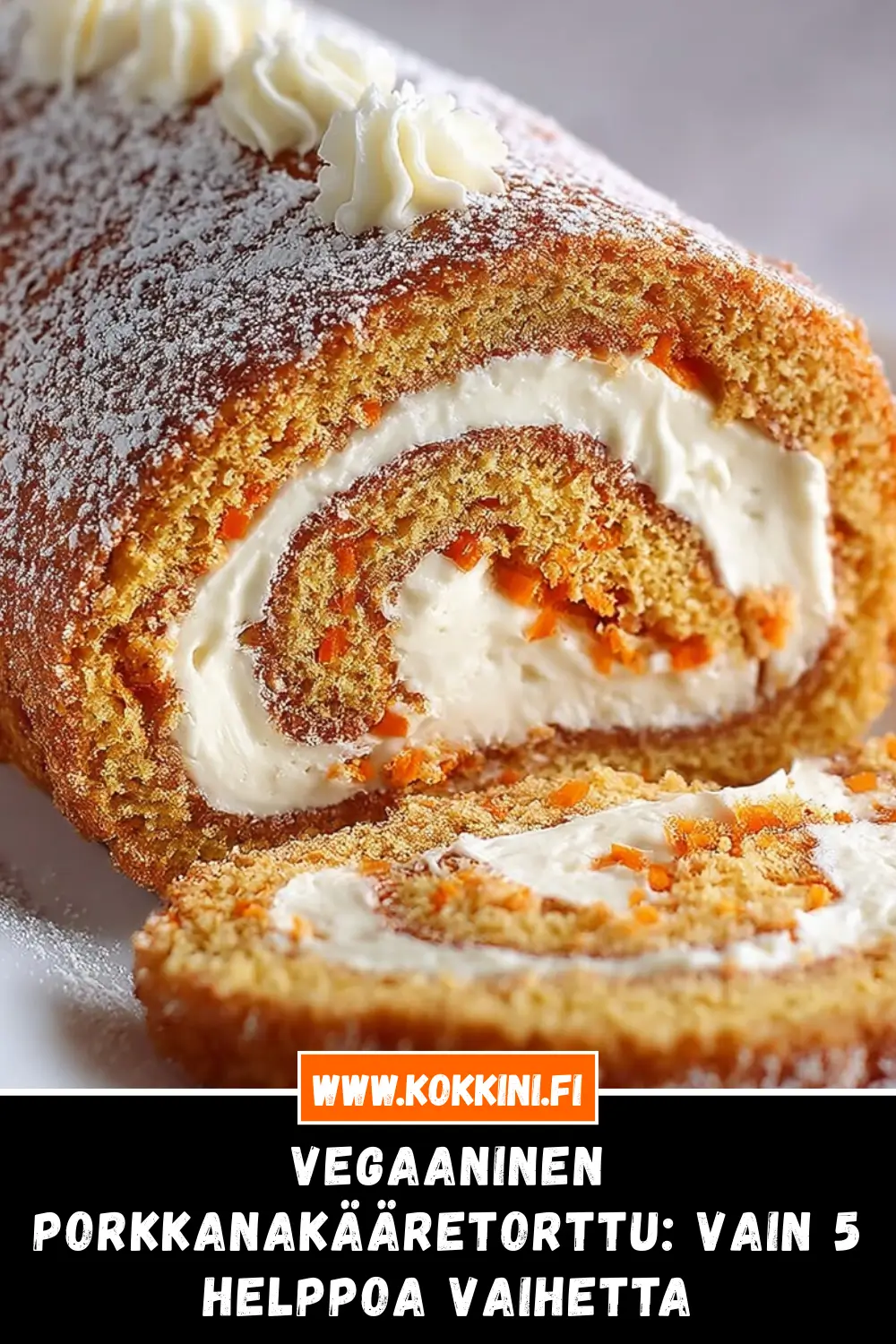 Kuohkea vegaaninen porkkanakääretorttu & täyteläinen täyte