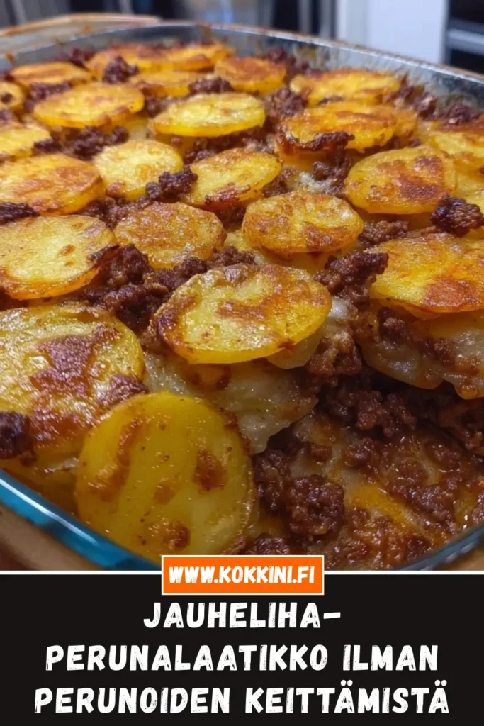 Jauheliha-perunalaatikko ilman perunoiden keittämistä