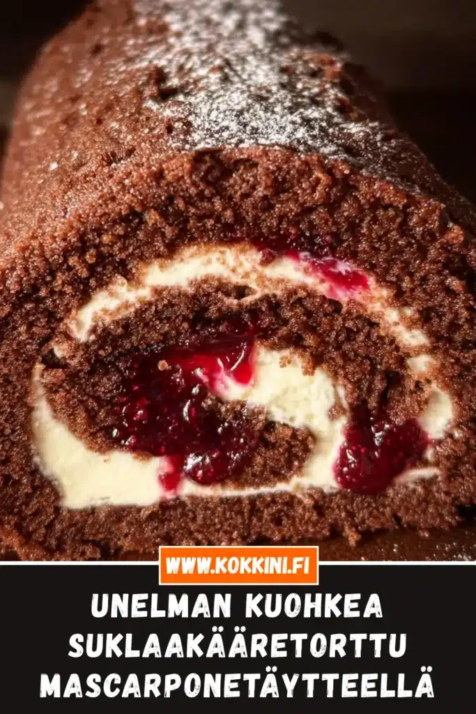 Unelman kuohkea suklaakääretorttu mascarponetäytteellä