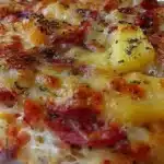 Klassinen kinkku tonnikala ananas pizza uunipellillä