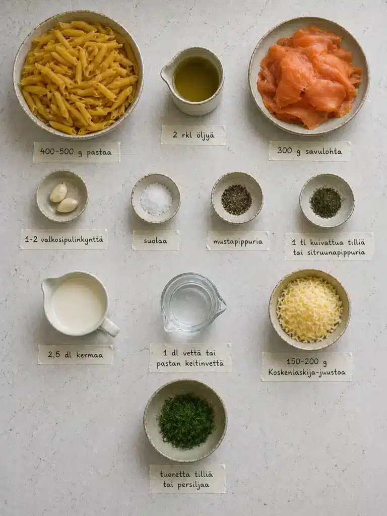 Kermainen savulohi-Koskenlaskija-pasta - vain 5 ainesosaa