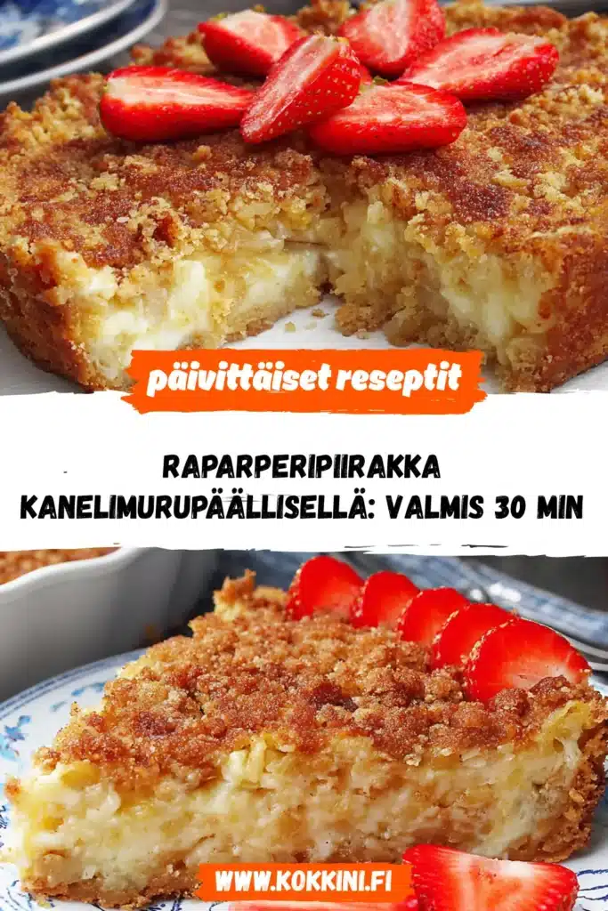 Raparperipiirakka kanelimurupäällisellä: Valmis 30 min