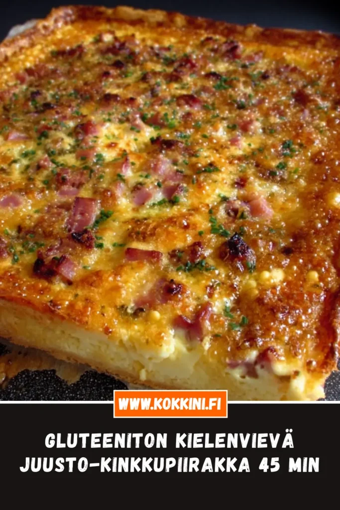 Gluteeniton Kielenvievä juusto-kinkkupiirakka 45 min