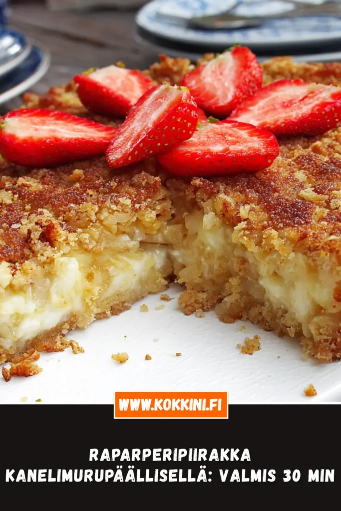 Raparperipiirakka kanelimurupäällisellä: Valmis 30 min