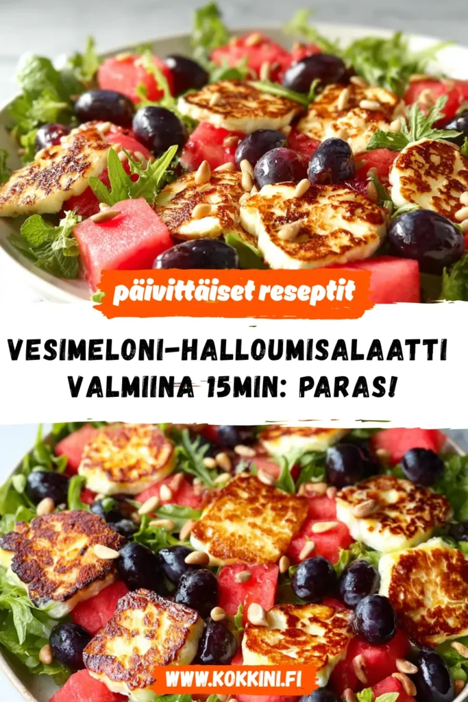 Vesimeloni-halloumisalaatti valmiina 15 minuutissa – Paras!