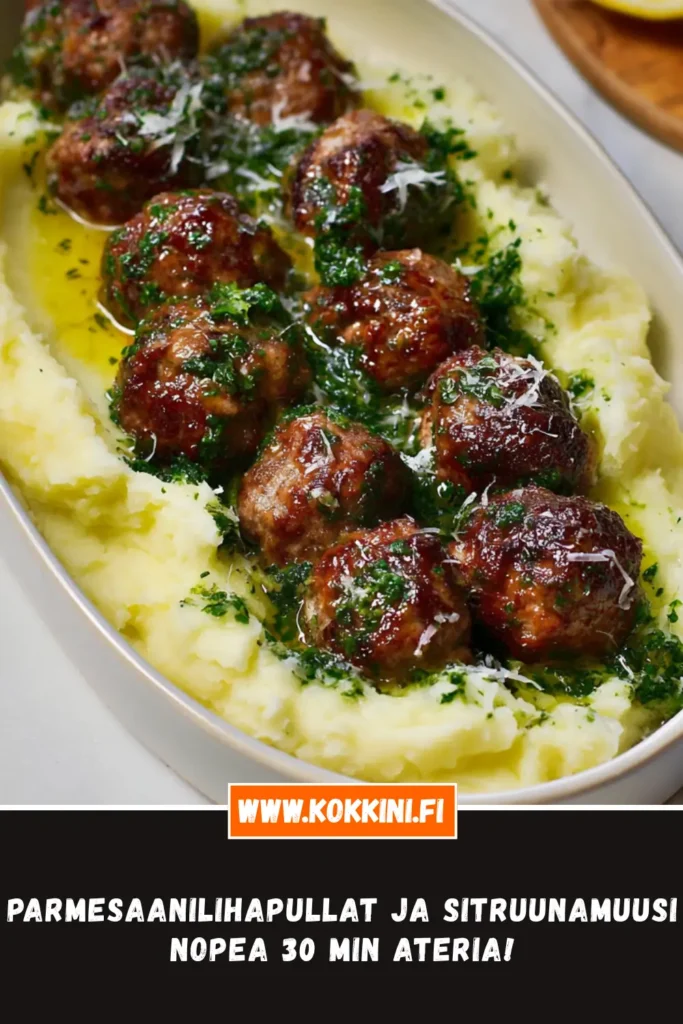 Parmesaanilihapullat ja sitruunamuusi – nopea 30 min ateria!