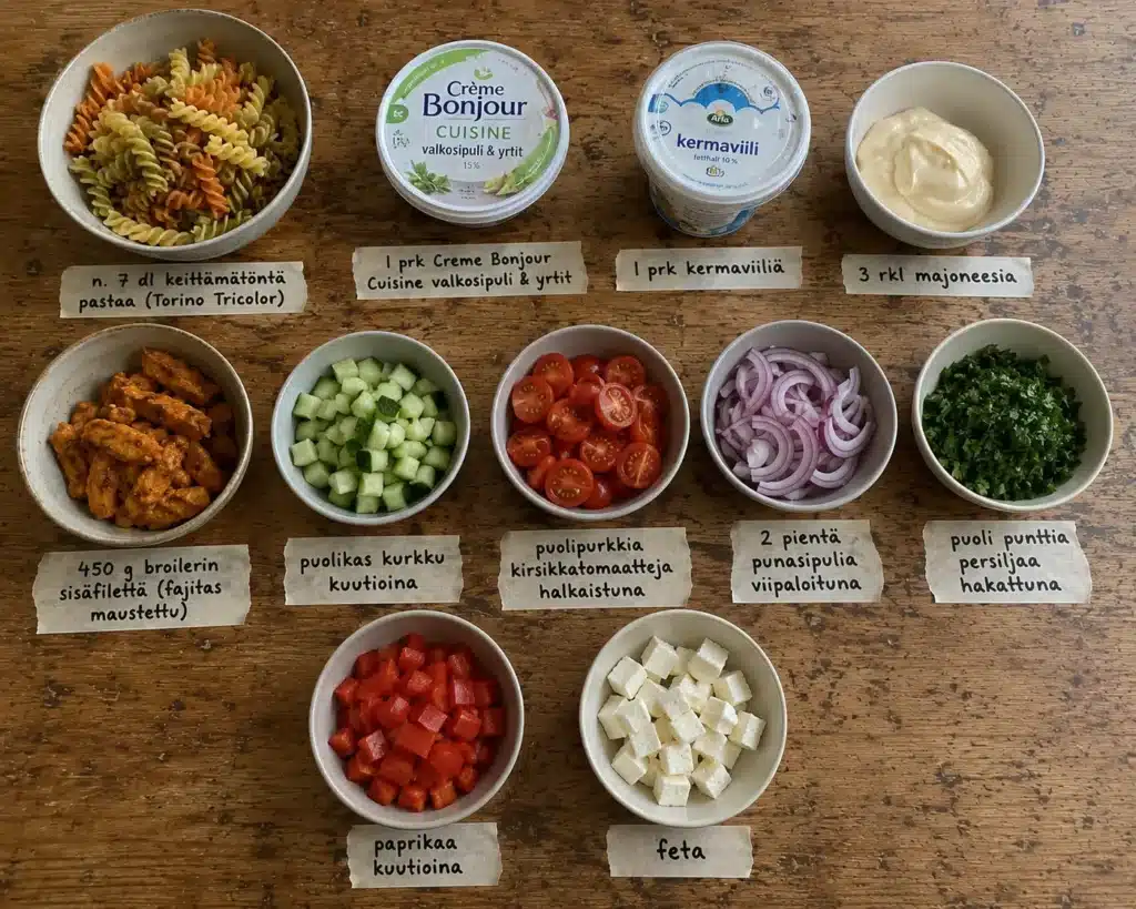 Helppo broileri-pastasalaatti 15 minuutissa - kokeile!