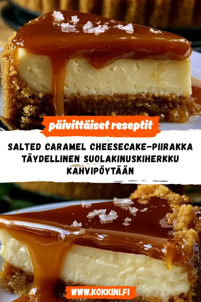 Salted caramel cheesecake-piirakka: täydellinen suolakinuskiherkku kahvipöytään