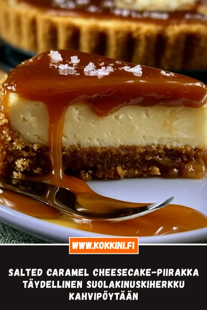 Salted caramel cheesecake-piirakka: täydellinen suolakinuskiherkku kahvipöytään