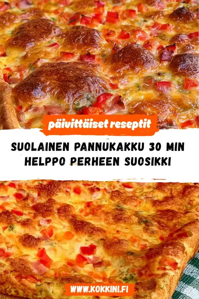 suolainen pannukakku valmiina kuvattuna, annoksen tärkeimmät värit ja rakenne selkeästi esillä.