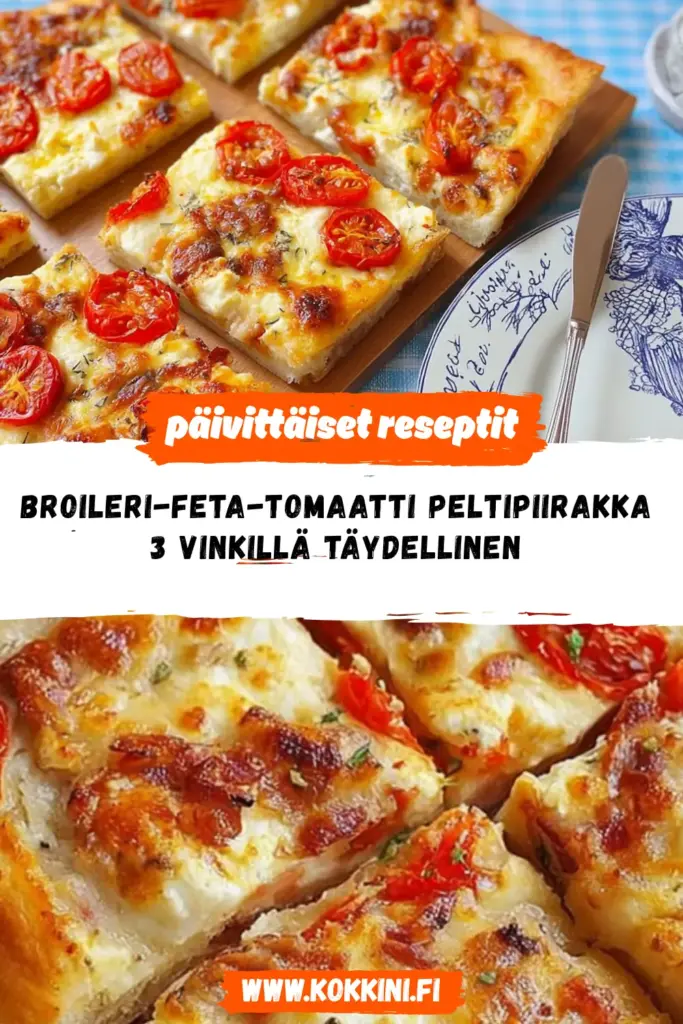 broileri-feta-tomaatti peltipiirakka reseptikuva valmiista annoksesta