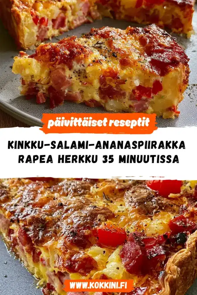 kinkku-salami-ananaspiirakka reseptikuva valmiista annoksesta