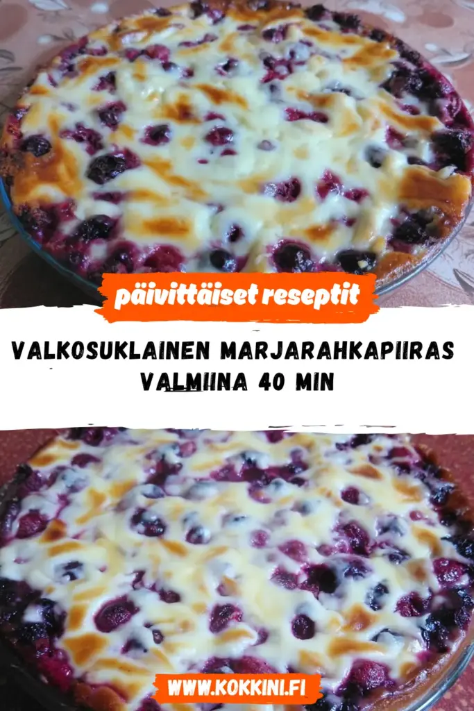 valkosuklainen marjarahkapiiras reseptikuva valmiista annoksesta