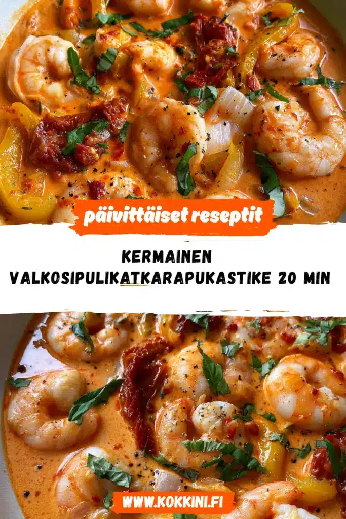 kermainen valkosipulikatkarapukastike reseptikuva valmiista annoksesta
