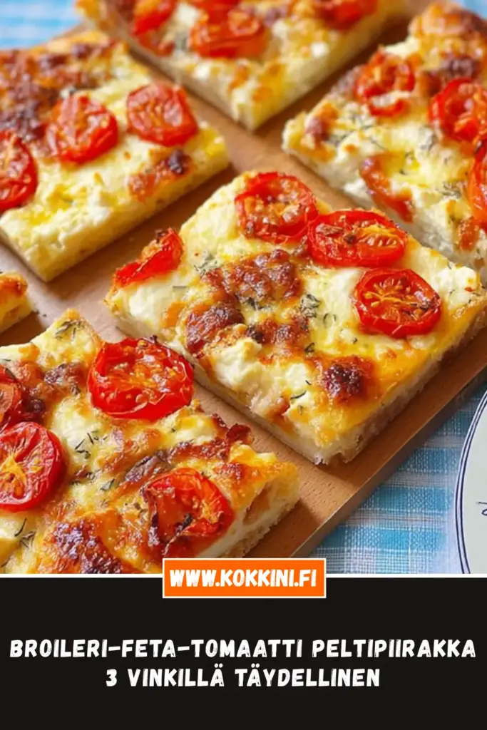 broileri-feta-tomaatti peltipiirakka lähikuva annoksesta