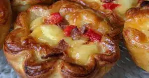 Juustoiset pekonipiirakat muffinssipellissä