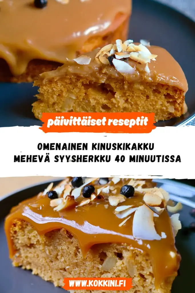 omenainen kinuskikakku reseptikuva valmiista annoksesta