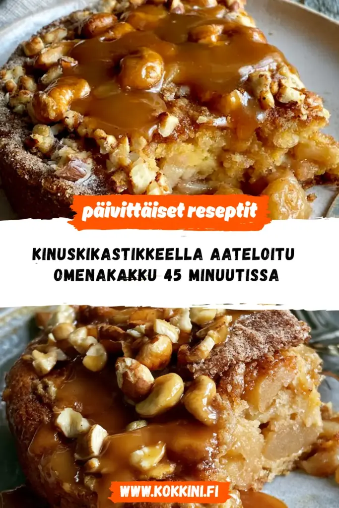 kinuskikastikkeella aateloitu omenakakku reseptikuva valmiista annoksesta