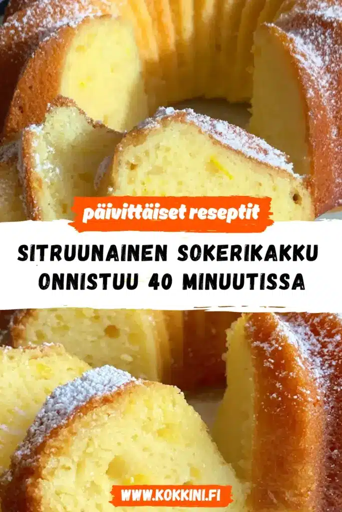 sitruunainen sokerikakku reseptikuva valmiista annoksesta