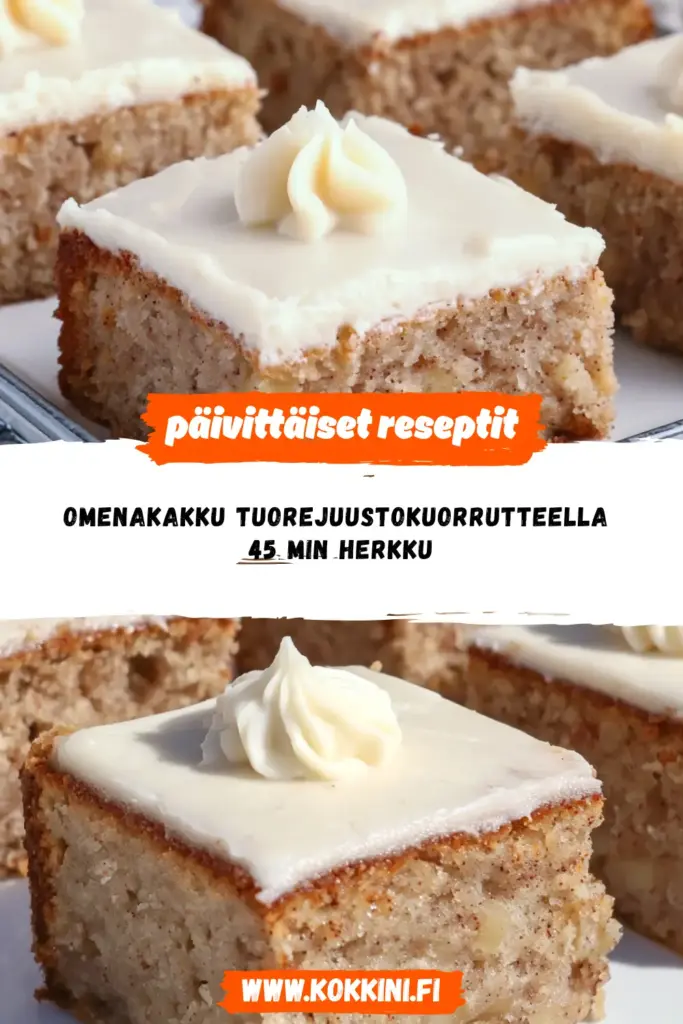 omenakakku tuorejuustokuorrutteella reseptikuva valmiista annoksesta