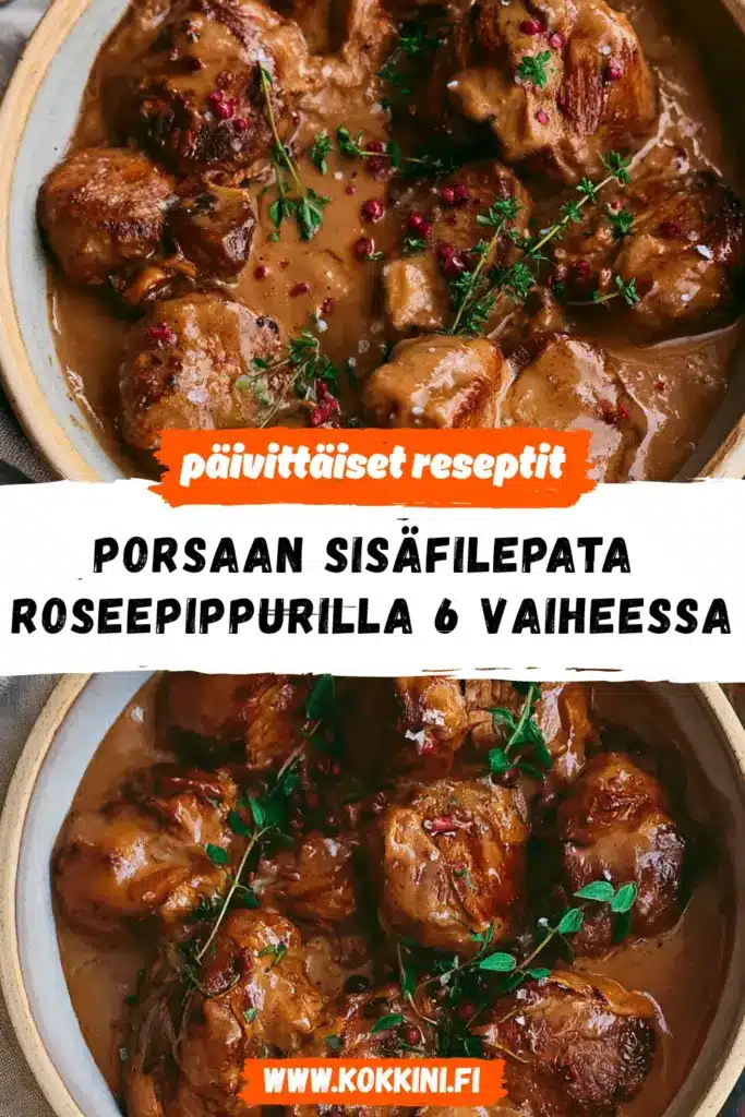 porsaan sisäfilepata roseepippurilla reseptikuva valmiista annoksesta