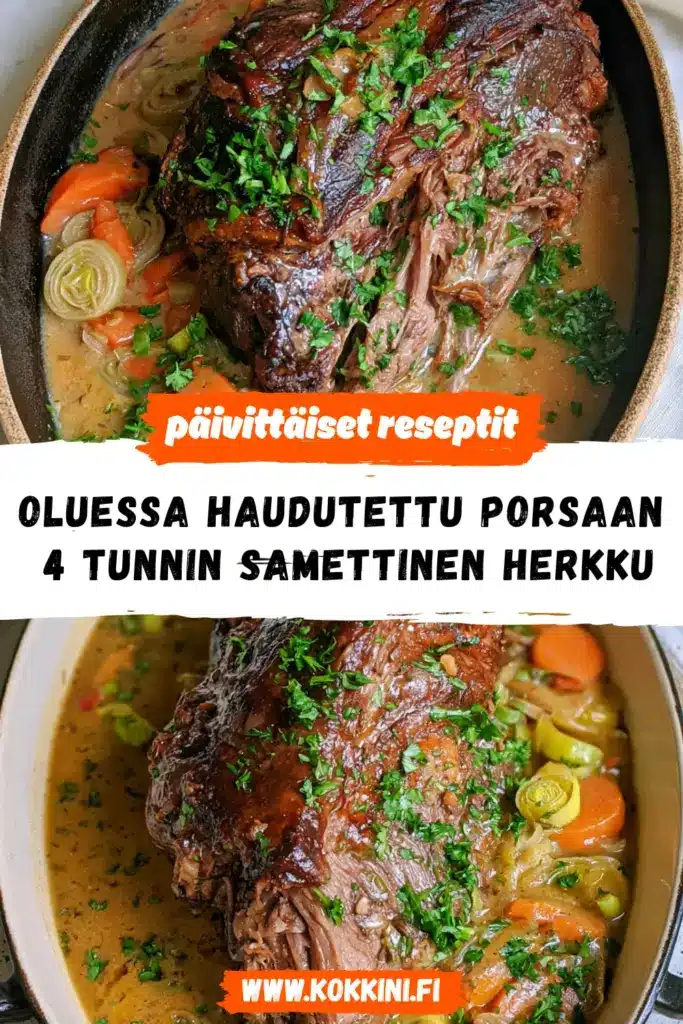 oluessa haudutettu porsaan reseptikuva valmiista annoksesta