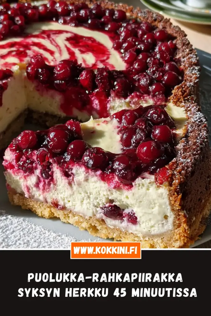 puolukka-rahkapiirakka lähikuva annoksesta